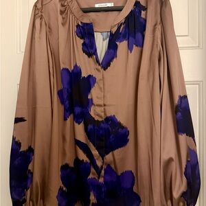 Chico's Women's Floral Top - Button Front Brown and Purple. Excellent Condition